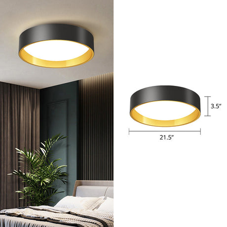 Sleek Round Metal Flush Mount Led Ceiling Light With Acrylic Diffuser For Bedrooms Gold / 21.5 Third