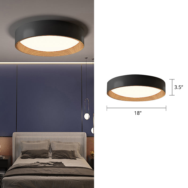 Sleek Round Metal Flush Mount Led Ceiling Light With Acrylic Diffuser For Bedrooms Black / 18 White