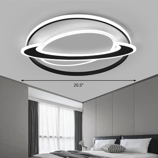 Ringed Planet Led Flush Mount Ceiling Light In Black-White - Nordic Acrylic Fixture For Bedroom