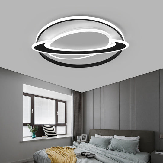 Ringed Planet Led Flush Mount Ceiling Light In Black - White - Nordic Acrylic Fixture For Bedroom