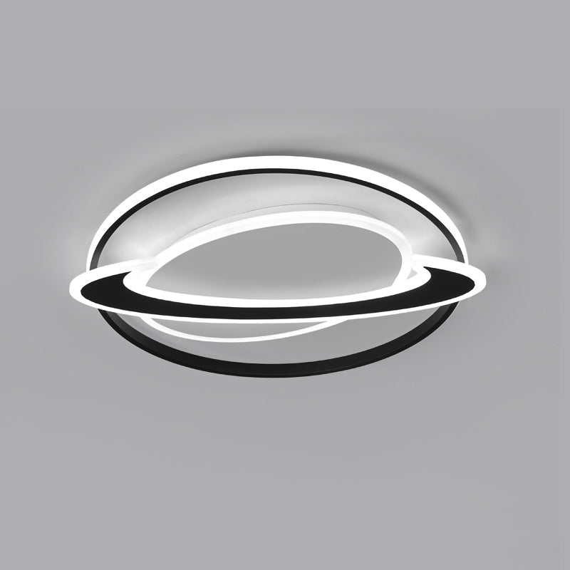 Ringed Planet Led Flush Mount Ceiling Light In Black-White - Nordic Acrylic Fixture For Bedroom