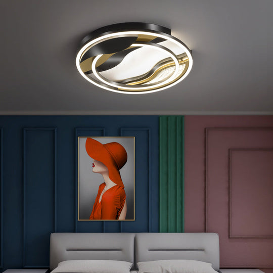 Modern Black - Gold Led Flush Mount Lamp For Bedroom Lighting