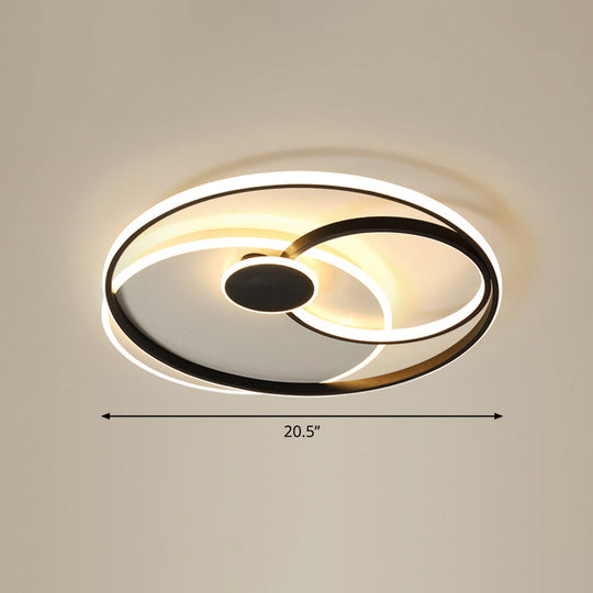 Nordic Metal Led Ceiling Flush Light - Circle Design In Black & White / 20.5