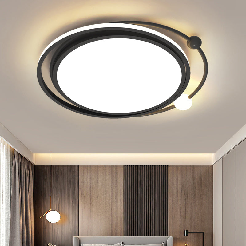 Sleek Black Led Flush Mount Ceiling Lamp For Bedroom - Simplicity And Style