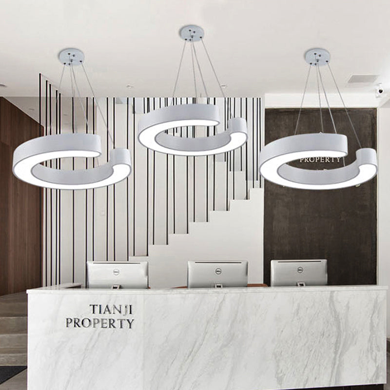 Minimalist Metal Led C-Shaped Hanging Pendant Lamp - 19.5/23.5/31.5 Width (White/Black