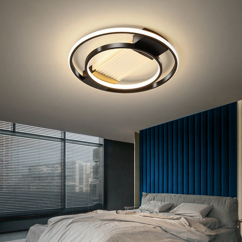 Halo Led Flush Ceiling Light In Black - Sleek Metallic Design Perfect For Bedrooms