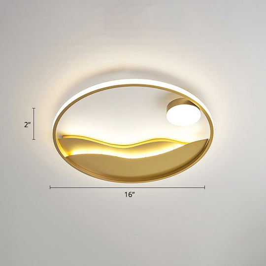 Metal Sunset & Sea Led Ceiling Light With Halo Ring For Bedroom Flush Mounting Gold / 16 Third Gear