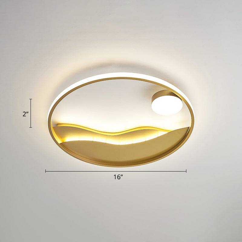 Metal Sunset & Sea Led Ceiling Light With Halo Ring For Bedroom Flush Mounting Gold / 16 Remote