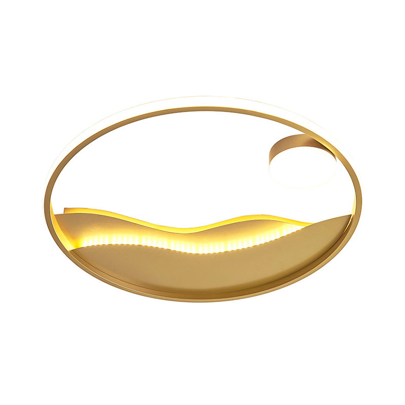 Metal Sunset & Sea Led Ceiling Light With Halo Ring For Bedroom Flush Mounting