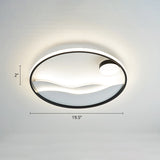 Metal Sunset & Sea Led Ceiling Light With Halo Ring For Bedroom Flush Mounting Black-White / 19.5