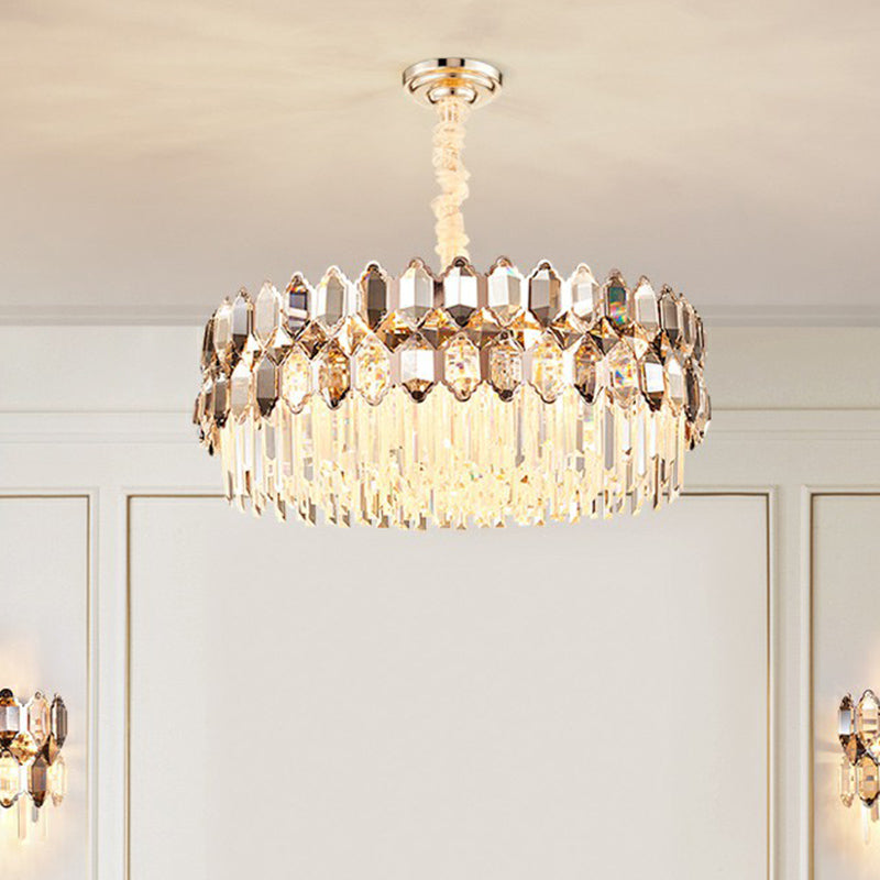 Contemporary Gold Plated K9 Crystal Chandelier For Living Room - Dark Tan Geometric Design