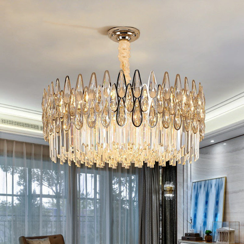 Minimalist K9 Crystal Drum Pendant Light For Living Room Chandelier