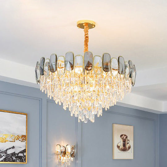 Modern Crystal Cone Chandelier For Clear Living Room Suspension Lighting