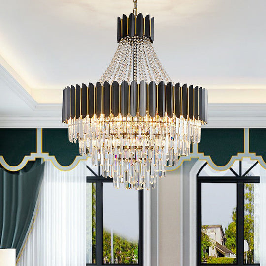 Prismatic Crystal Chandelier: Modern 11-Light Black Pendant For Dining Room Ceiling