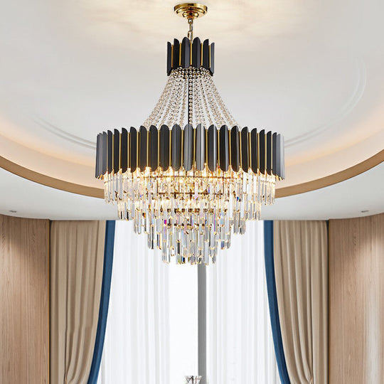 Prismatic Crystal Chandelier: Modern 11-Light Black Pendant For Dining Room Ceiling