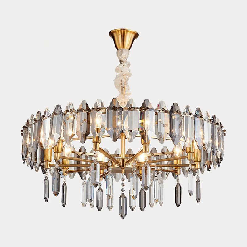 Postmodern Crystal Chandelier For Living Room With Clear Loop Shade