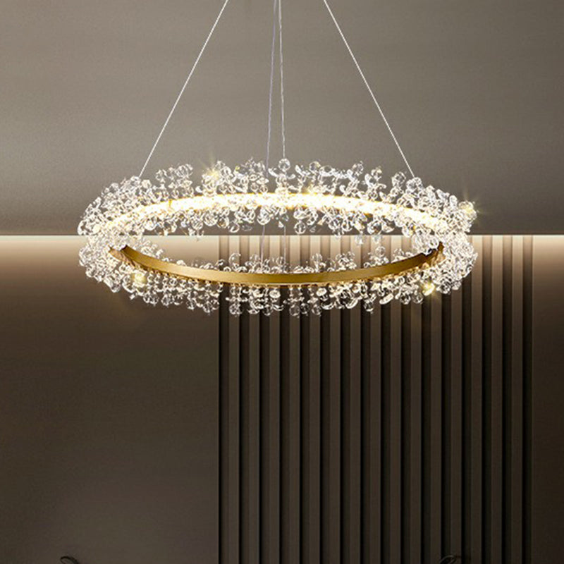 Led Circle Chandelier With Crystal Beads - Elegant Living Room Pendant Light