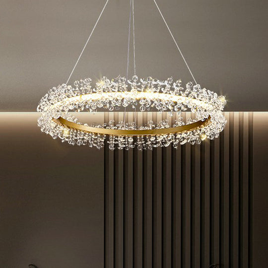 Led Circle Chandelier With Crystal Beads - Elegant Living Room Pendant Light