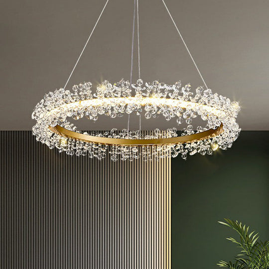 Led Circle Chandelier With Crystal Beads - Elegant Living Room Pendant Light