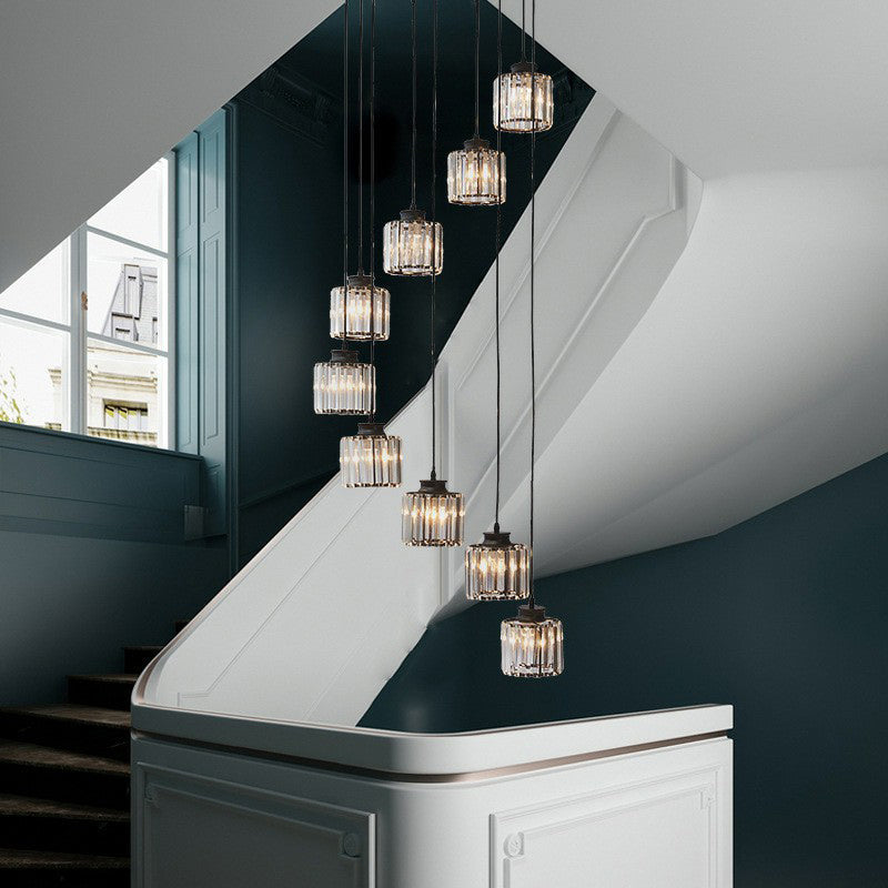 Prismatic Crystal Pendant Chandelier With Postmodern Cylindrical Design - Ideal For Stairways