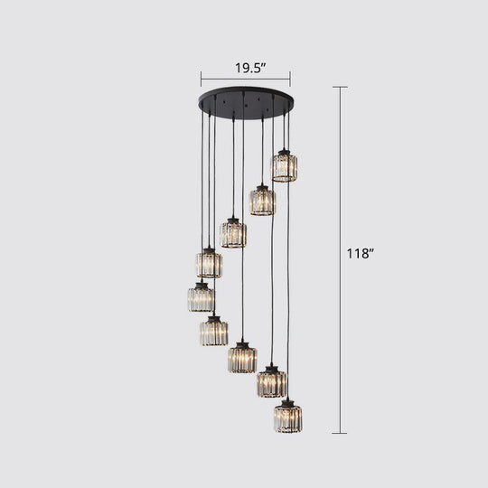 Modern Crystal Pendant Chandelier - Cylindrical Shape Prismatic Crystals Multi-Light Design 9 /