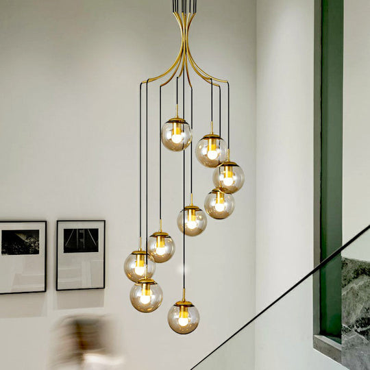 Gold Glass Pendant Light Fixture For Villas - Postmodern Cognac Ball Design 9 /
