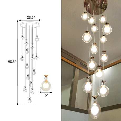 Gold Multi-Light Ceiling Lamp With Clear And Frosted Glass Ball Shades - Minimalistic Pendant For