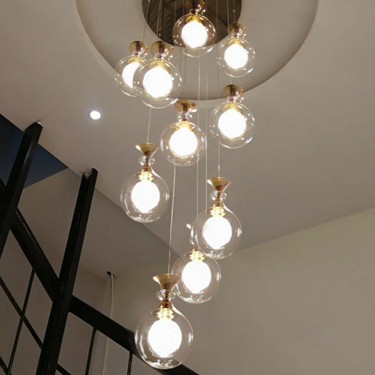 Minimalistic Gold Multi-Light Pendant Ceiling Lamp With Clear And Frosted Glass Ball Shades For