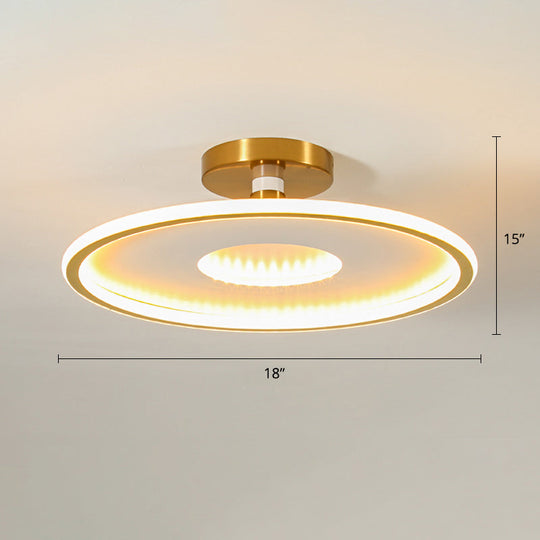 Simplicity Metal Led Ceiling Light | Disc Semi Flush Mount Fixture For Bedrooms White - Gold /
