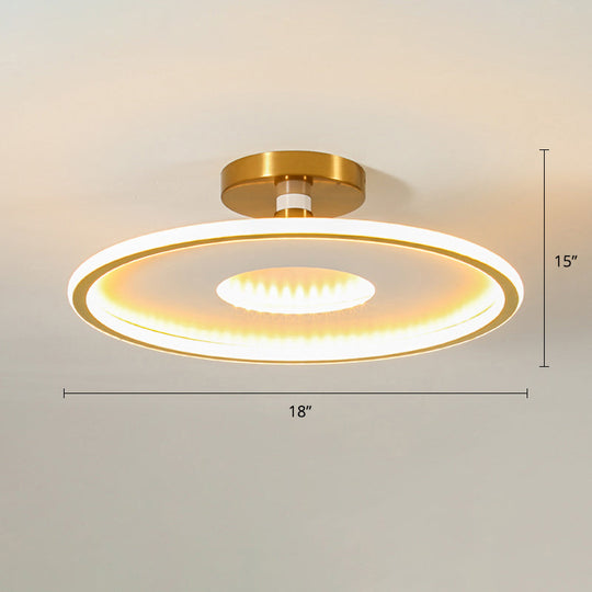 Simplicity Metal Led Ceiling Light | Disc Semi Flush Mount Fixture For Bedrooms White - Gold /