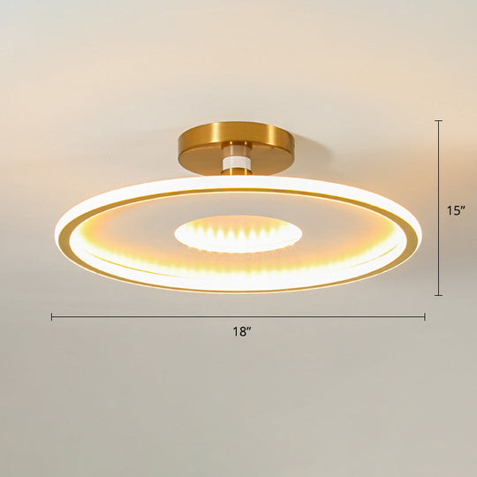 Simplicity Metal Led Ceiling Light | Disc Semi Flush Mount Fixture For Bedrooms White - Gold /