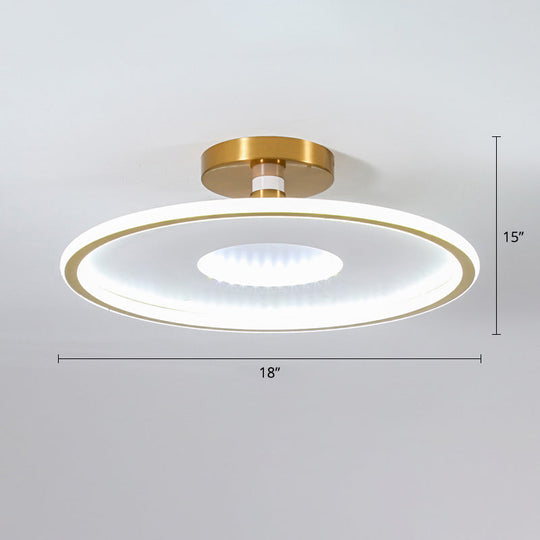 Simplicity Metal Led Ceiling Light | Disc Semi Flush Mount Fixture For Bedrooms White - Gold /