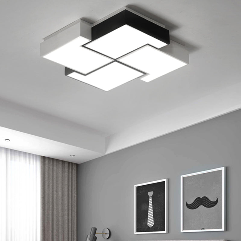 Modern Led Pinwheel Flush Mount Nordic Ceiling Light For Bedroom - Black And White Metal Finish