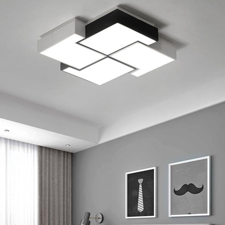 Modern Led Pinwheel Flush Mount Nordic Ceiling Light For Bedroom - Black And White Metal Finish