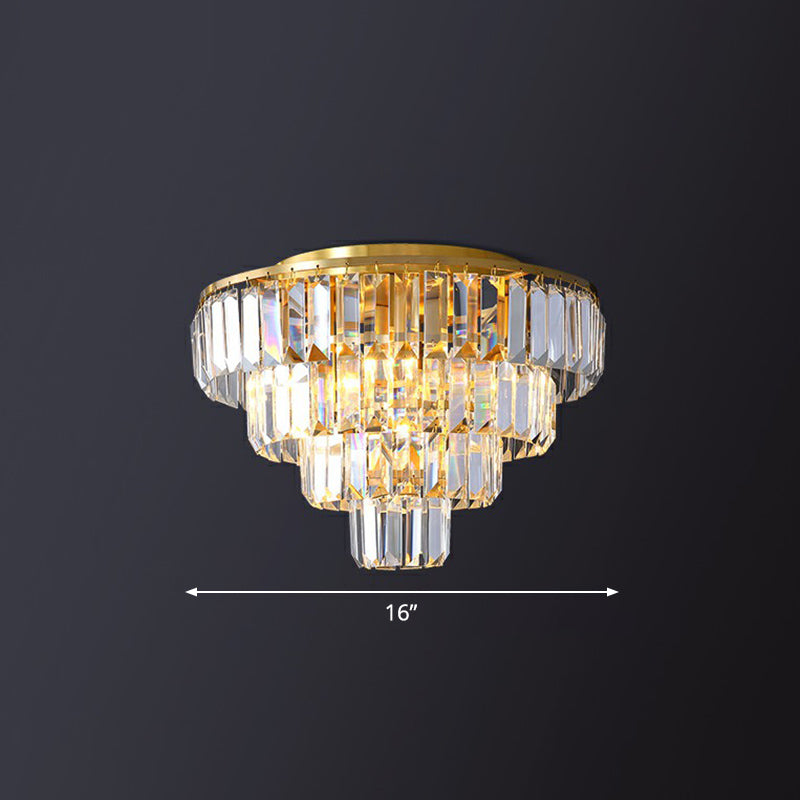 Postmodern Crystal Tiered Tapered Ceiling Flush Light For Bedroom - Clear Mount Fixture / 16