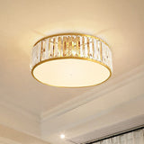 Prismatic Optic Crystal Ceiling Lamp: Simple Drum Shape Clear Flush Mount Lighting For Bedrooms