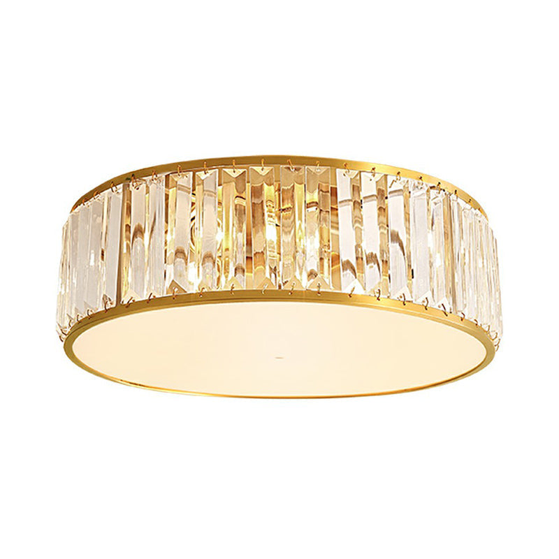Prismatic Optic Crystal Ceiling Lamp: Simple Drum Shape Clear Flush Mount Lighting For Bedrooms