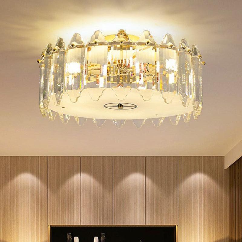 K9 Crystal Drum Flush Light - Elegant 6 - Bulb Ceiling Fixture For Bedroom
