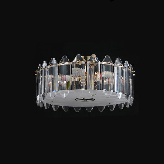 K9 Crystal Drum Flush Light - Elegant 6-Bulb Ceiling Fixture For Bedroom