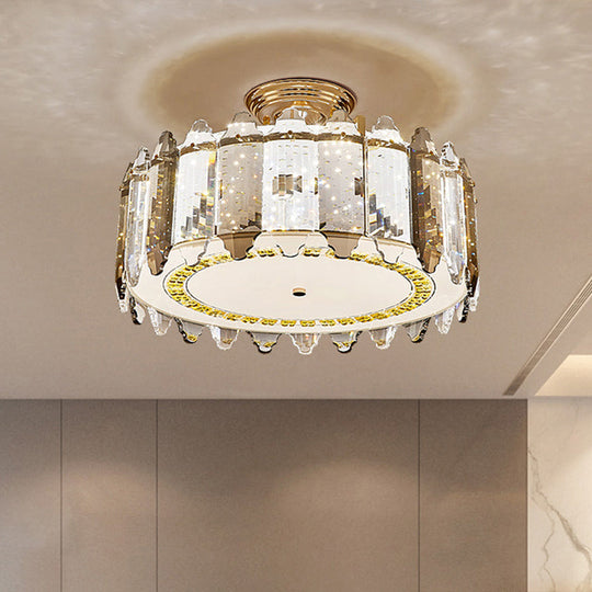 Contemporary Drum - Shaped Crystal Flush Mount Ceiling Light For Dining Room