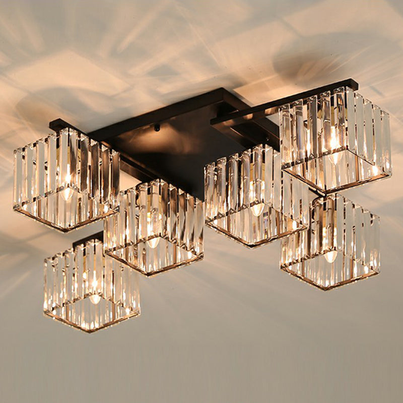 Modern Crystal Bedroom Ceiling Light Fixture - Cubic Semi Flush Mount 6 / Black