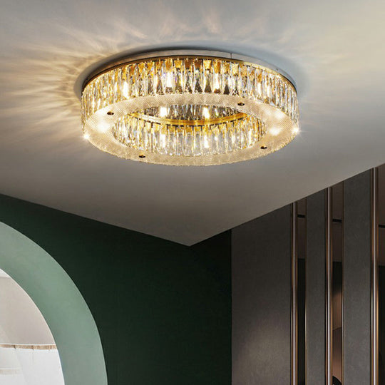 Minimalist Crystal Ring Flushmount Light - 8 - Bulb Ceiling Mount For Bedroom