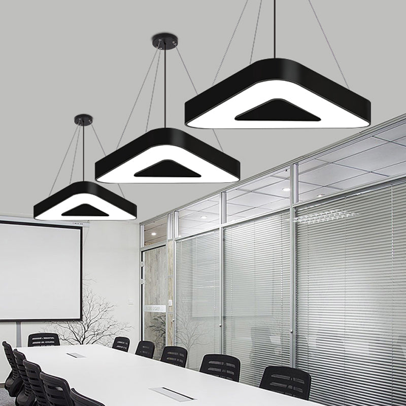Modern Triangle Pendant Lamp - Metal Led Hanging Light For Office With White/Black Finish And Wide