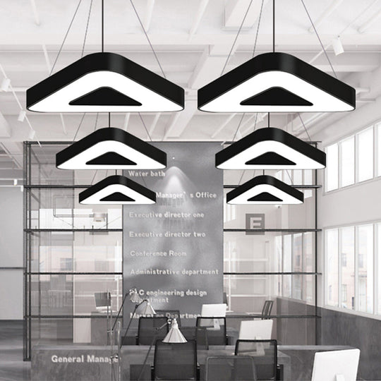 Modern Triangle Pendant Lamp - Metal Led Hanging Light For Office With White/Black Finish And Wide