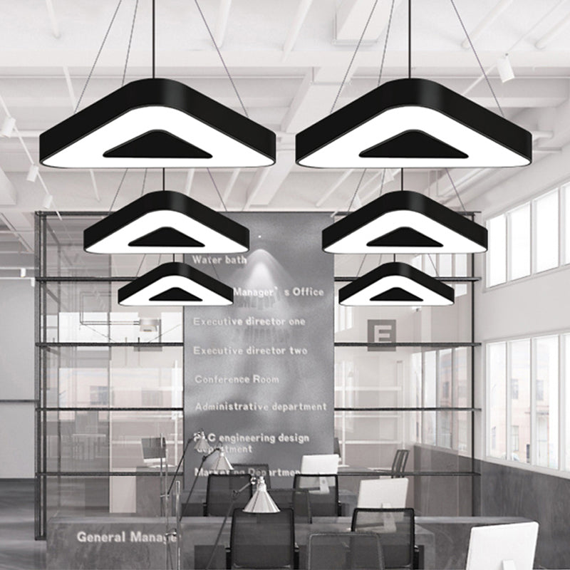 Modern Triangle Pendant Lamp With Led Lighting For Offices - Available In White Or Black Finish