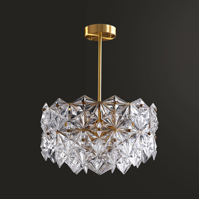 Hexagonal Crystal Chandelier Light Fixture In Gold: Modernist Dining Room Hanging Lamp