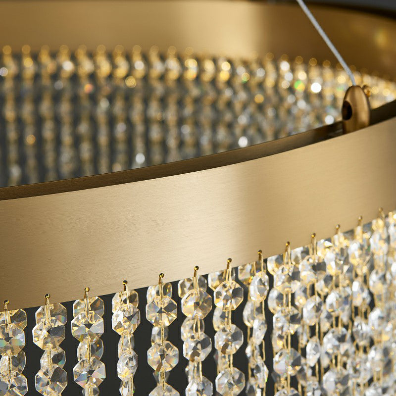 Modern Led Chandelier With Crystal Drapes And Stainless Steel Ring Shape