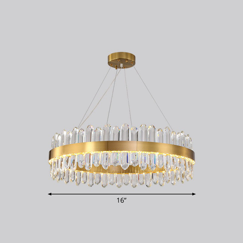 Halo Crystal Chandelier Pendant With Gold Finish And Led Lighting / 16