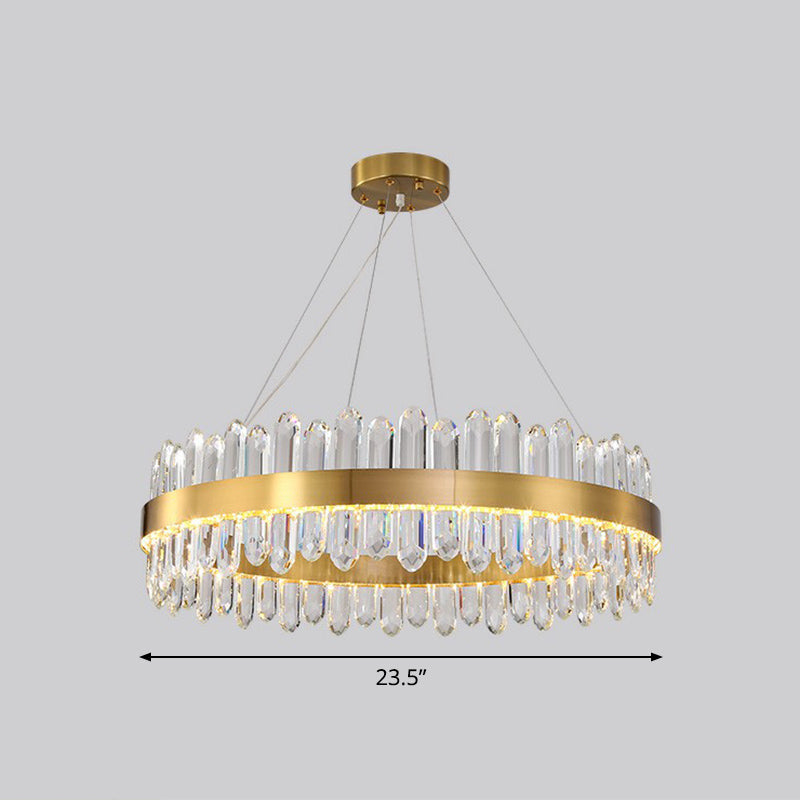 Minimalist Gold Halo Chandelier Pendant With Led Crystal Icicle - Elegant Hanging Light Fixture /