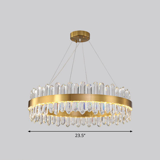 Halo Crystal Chandelier Pendant With Gold Finish And Led Lighting / 23.5